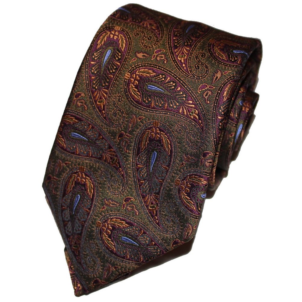 Canali Bronze and Green Paisley Tie 3.5" x 59"